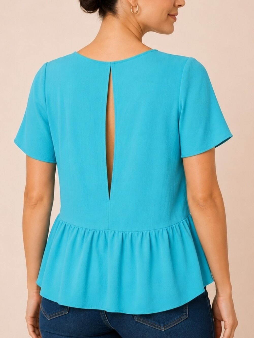 Caramela Aqua Blue Blouse - Peekaboo Back, Medium